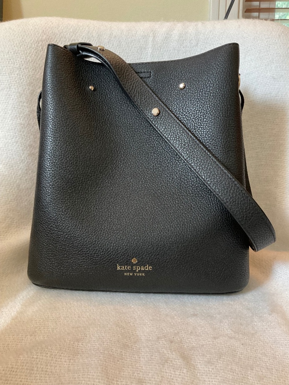 Kate Spade Marti Medium Bucket Bag Black Pebbled Leather Adjustable Strap